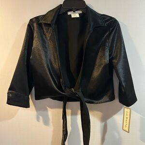 La Belle Vintage Black Satin Women's cardigan wrap size 3 with 3/4 sleeve NWT